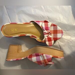 J.crew red and white gingham mules